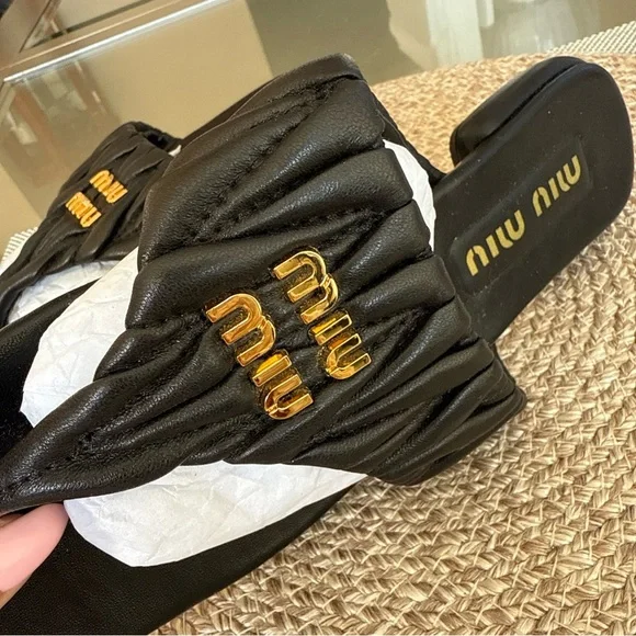 Miumiu flit flop  Black Sandals with Gold Accents - Picture 3 of 5